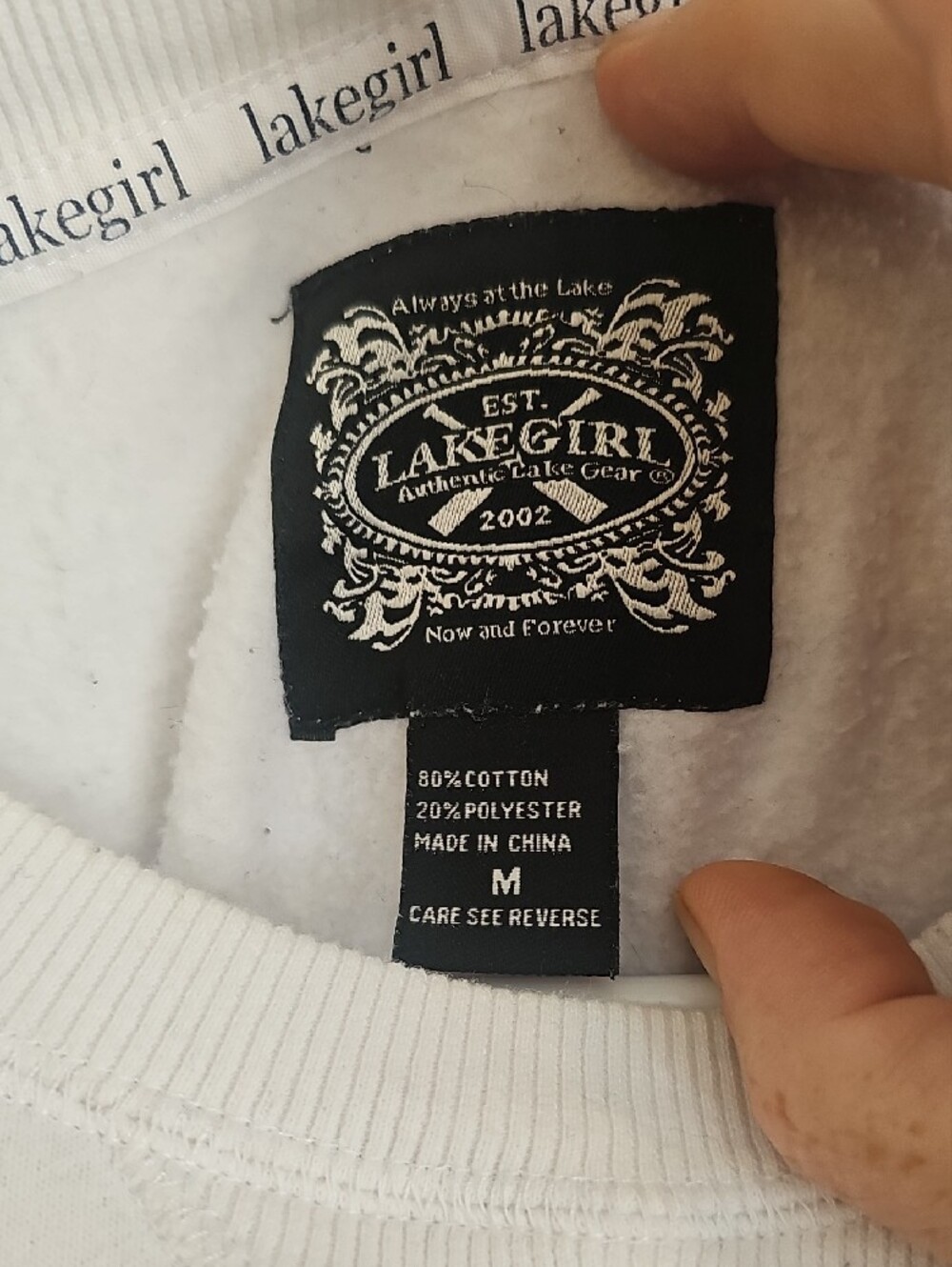 LakeGirl White Crewneck Sweatshirt with Red Plaid Lettering - Picture 2 of 4